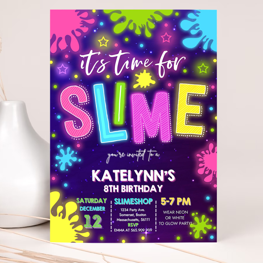 editable slime invitation glow slime invitation neon slime birthday invite time for slime experiment slime party 2