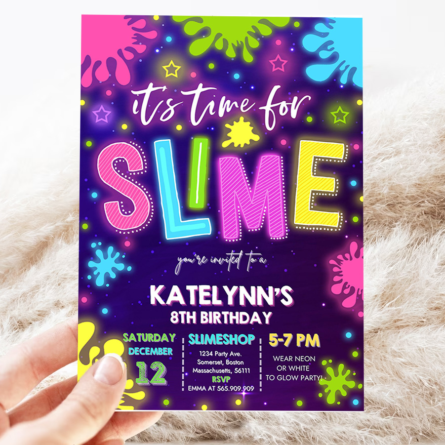 editable slime invitation glow slime invitation neon slime birthday invite time for slime experiment slime party 3