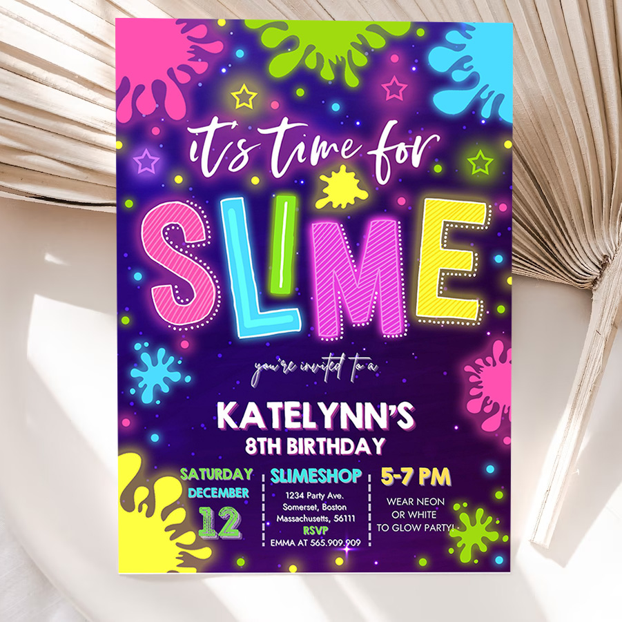 editable slime invitation glow slime invitation neon slime birthday invite time for slime experiment slime party 5