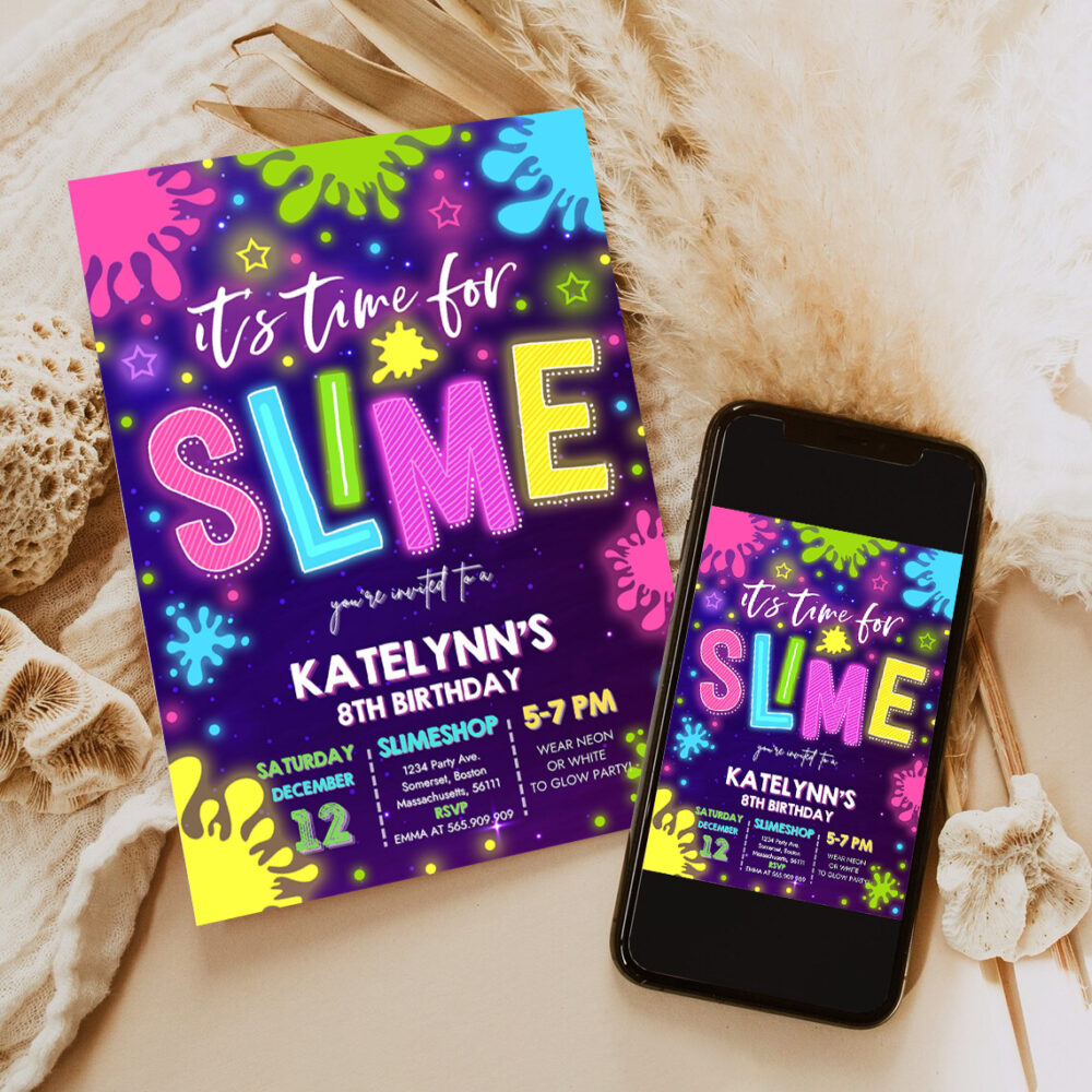 editable slime invitation glow slime invitation neon slime birthday invite time for slime experiment slime party 6