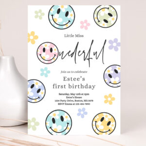 editable smiley daisy face birthday party pastel daisy little miss onederful 1st birthday happy face party 2