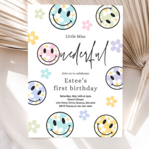 editable smiley daisy face birthday party pastel daisy little miss onederful 1st birthday happy face party 5