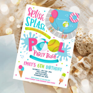 editable softball pool party birthday invitation girl summer softball team pool party pool bbq birthday pool party 1
