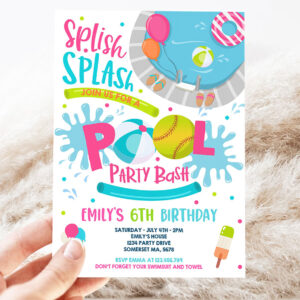 editable softball pool party birthday invitation girl summer softball team pool party pool bbq birthday pool party 3