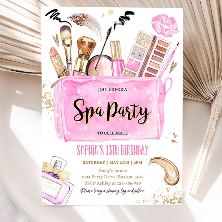 editable spa makeup birthday party invitation glam invitation girl pink and gold tween teen spa birthday party 5