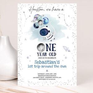 editable space 1st birthday invitation houston we have a one year old rocket ship planets galaxy outer space party 2