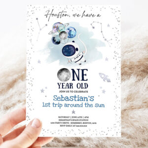 editable space 1st birthday invitation houston we have a one year old rocket ship planets galaxy outer space party 3