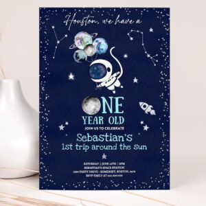editable space 1st birthday party invitation houston we have a one year old rocket ship planets galaxy outer space party 2