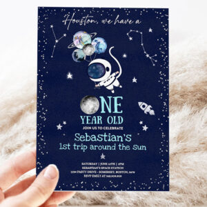 editable space 1st birthday party invitation houston we have a one year old rocket ship planets galaxy outer space party 3
