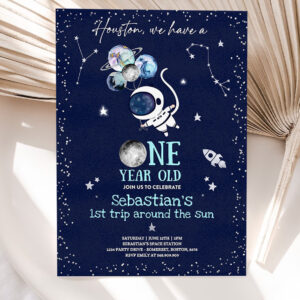 editable space 1st birthday party invitation houston we have a one year old rocket ship planets galaxy outer space party 5