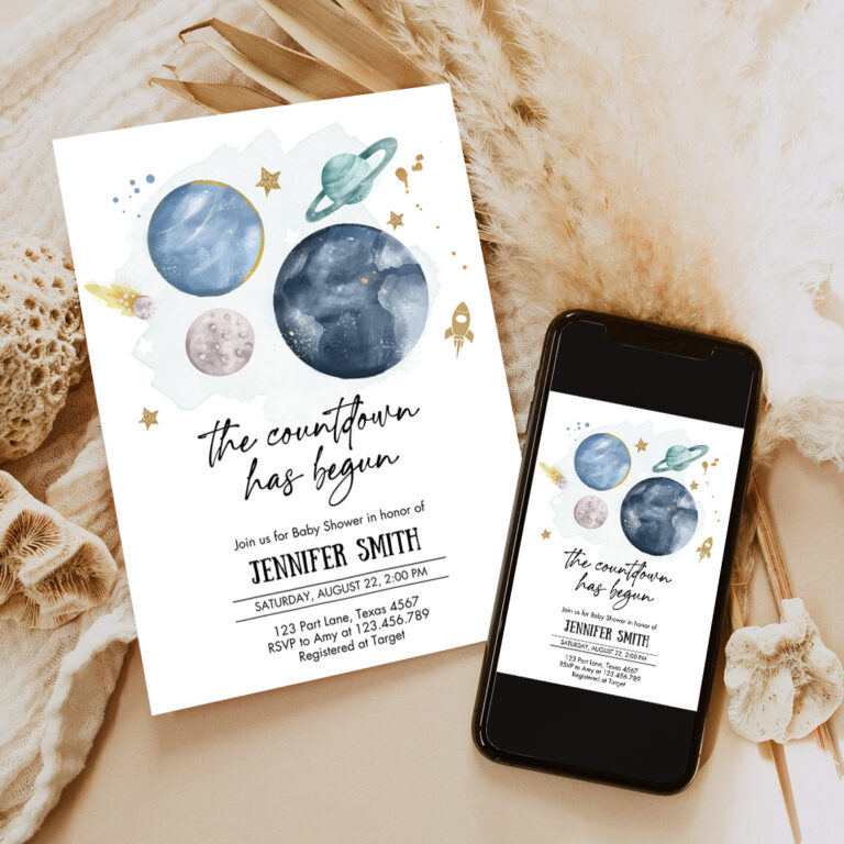 editable space baby shower invitation galaxy outer space its a boy blue planets moon countdown invite 1