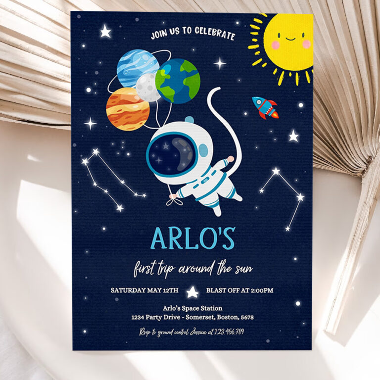 editable space birthday invitation first trip around the sun boy rocket ship space planets galaxy outer space party 5