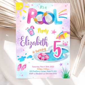 editable splish splash birthday invitation pool party boy beach ball blue green birthday bash 5