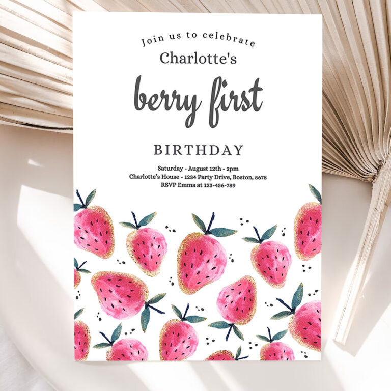 editable strawberry 1st birthday invitation berry first birthday invitation summer berries 1st birthday berry sweet 5