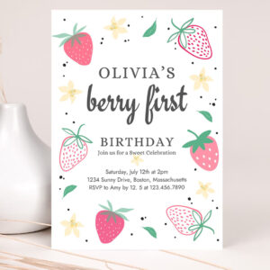 editable strawberry 1st birthday invitation berry first birthday invitation summer berries 1st birthday berry sweet party invite 2