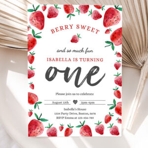 editable strawberry 1st birthday invitation berry sweet 1st birthday invitation summer fruit berries 1st birthday party 5