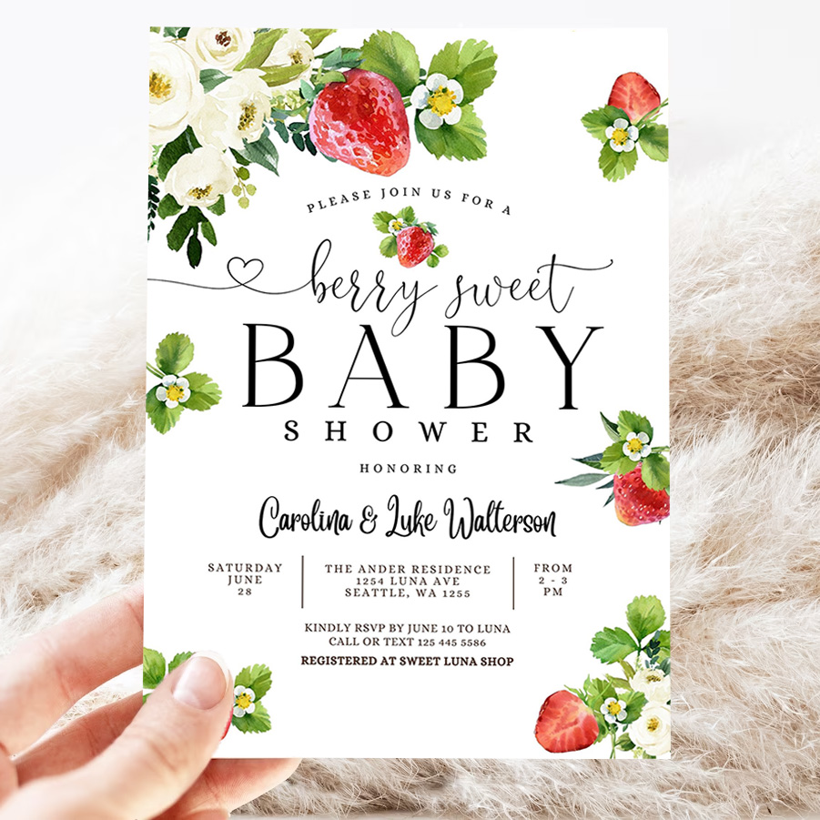 editable strawberry baby shower invitation berry sweet baby shower invite berry sweet baby shower invite printable 3