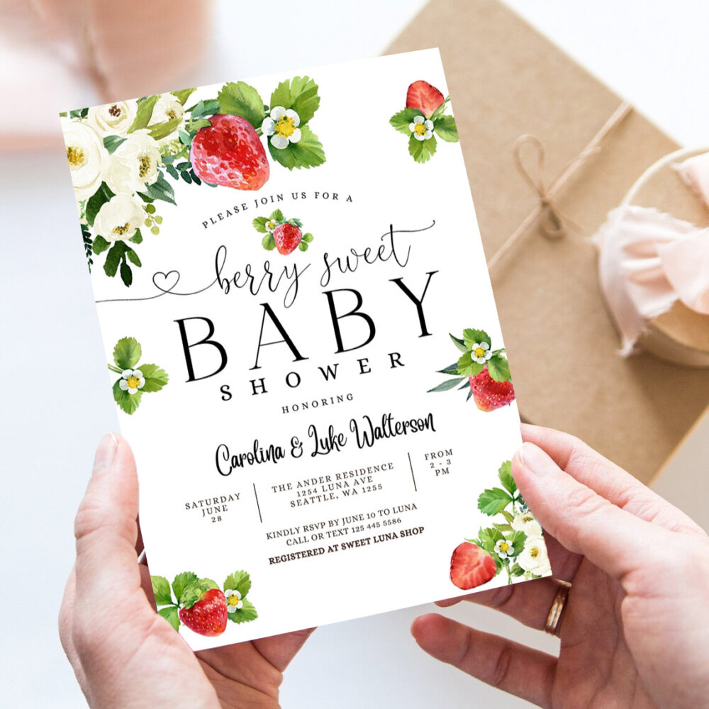 editable strawberry baby shower invitation berry sweet baby shower invite berry sweet baby shower invite printable 7