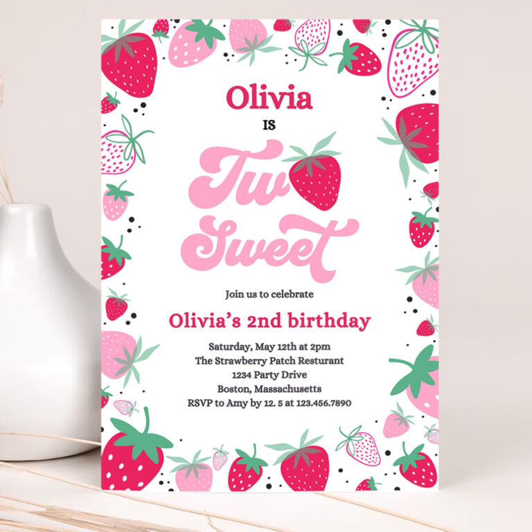 editable strawberry two sweet birthday invitation two sweet strawberry 2nd birthday summer berries party 2