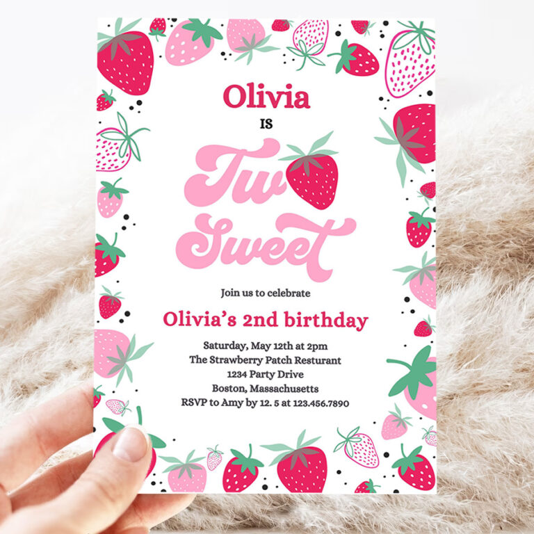 editable strawberry two sweet birthday invitation two sweet strawberry 2nd birthday summer berries party 3