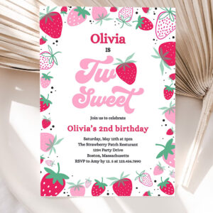 editable strawberry two sweet birthday invitation two sweet strawberry 2nd birthday summer berries party 5