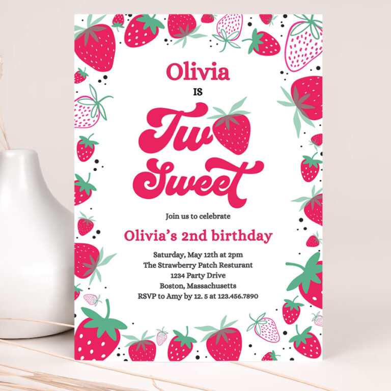 editable strawberry two sweet birthday invitation two sweet strawberry 2nd birthday summer berries party invitation 2