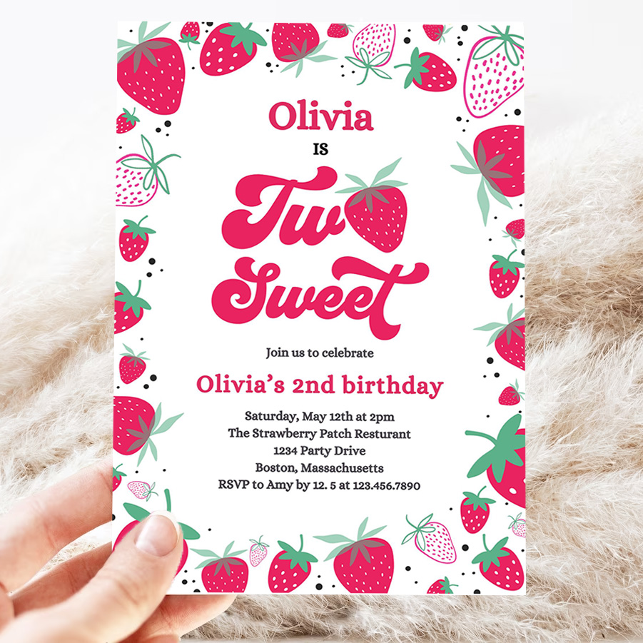 editable strawberry two sweet birthday invitation two sweet strawberry 2nd birthday summer berries party invitation 3