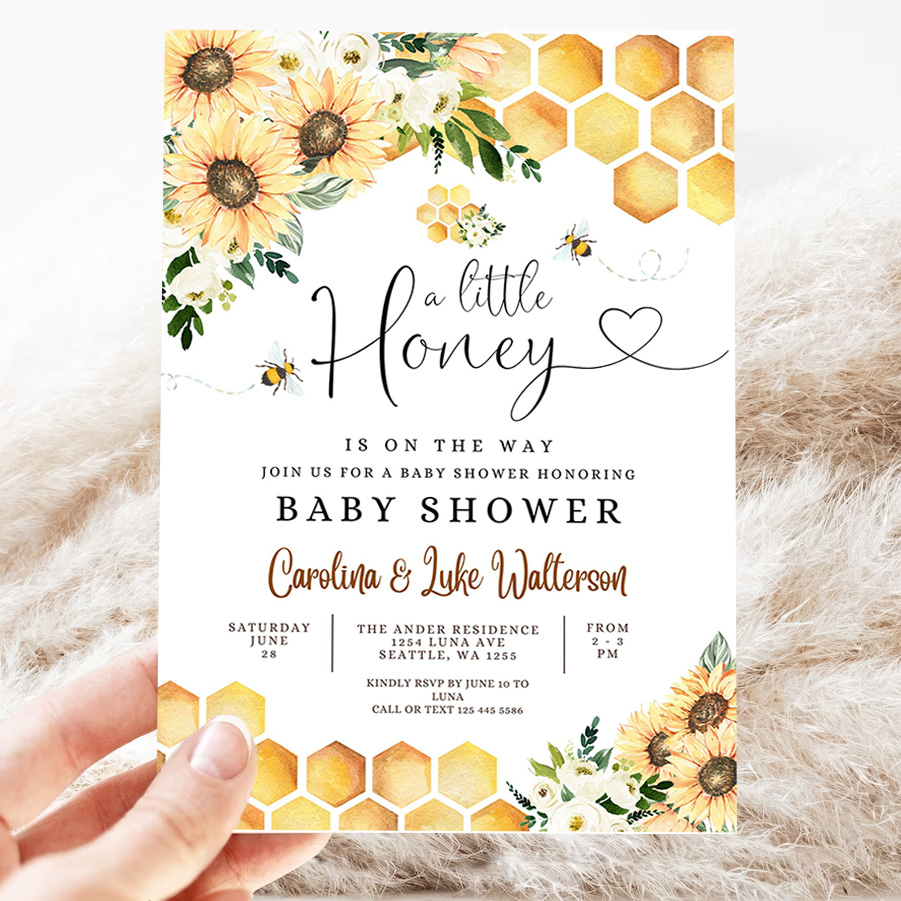 editable sunflower bee a little honey baby shower invitation gender neutral baby shower invite printable template 3