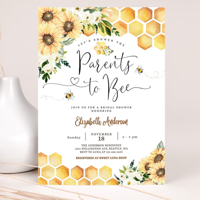 editable sunflower bee parents to bee baby shower invitation gender neutral baby shower invite printable template 2