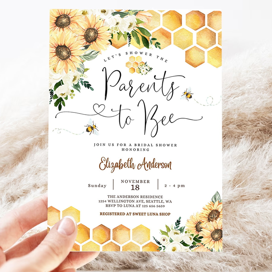 editable sunflower bee parents to bee baby shower invitation gender neutral baby shower invite printable template 3