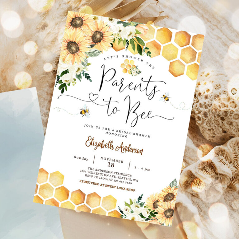 editable sunflower bee parents to bee baby shower invitation gender neutral baby shower invite printable template 5