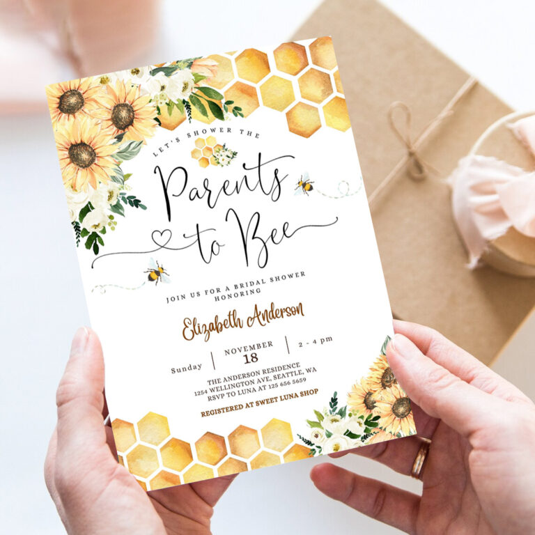 editable sunflower bee parents to bee baby shower invitation gender neutral baby shower invite printable template 7