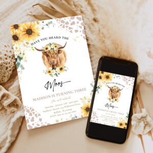 editable sunflower cow birthday party invitation have you heard the moos floral highland cow birthday party invitation 6