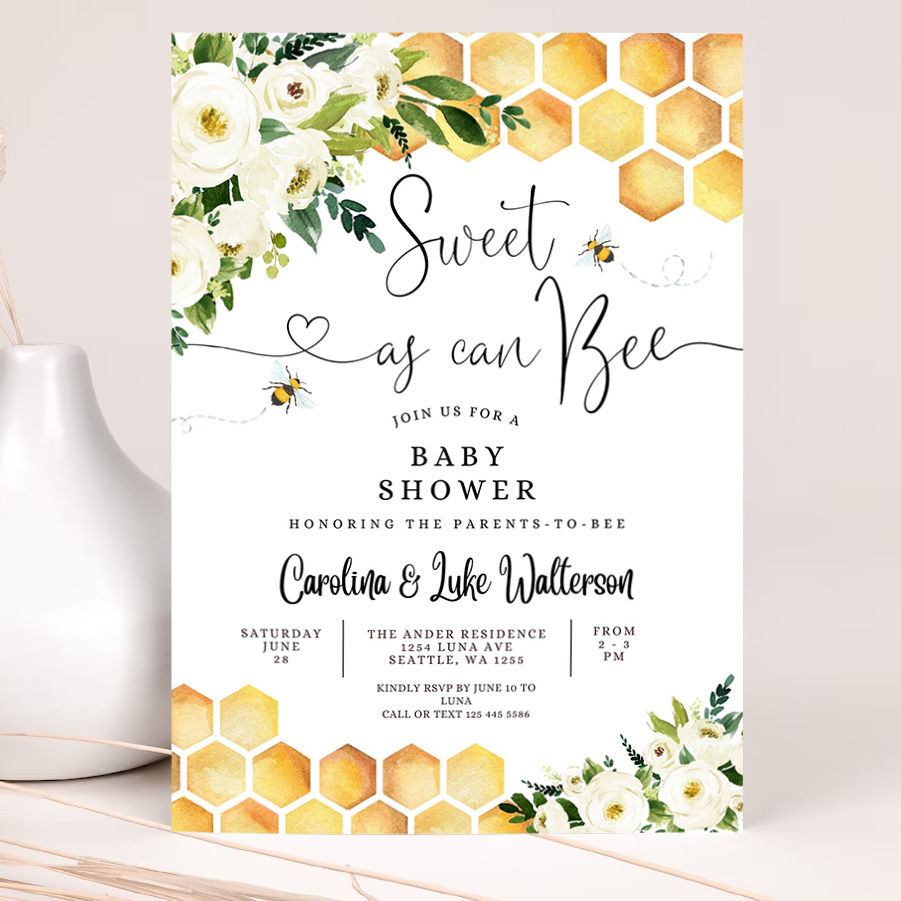 editable sweet as can bee baby shower invitation gender neutral mommy to bee shower invite printable template 2