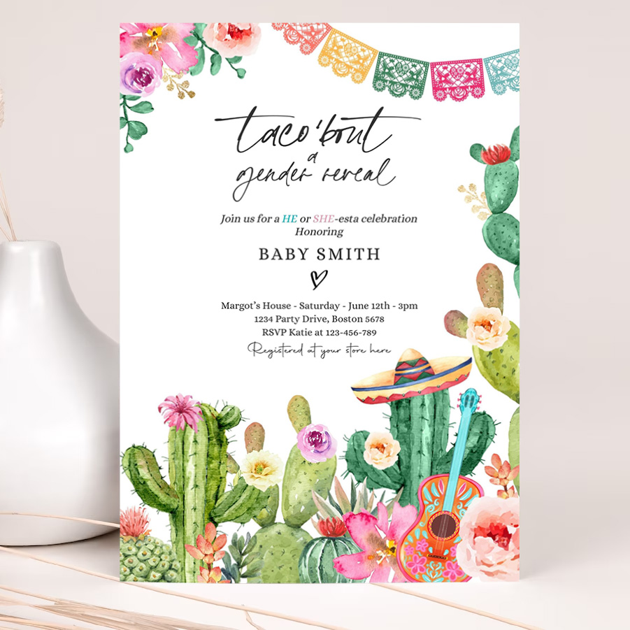 editable taco bout a gender reveal party fiesta he or she esta invitation taco gender reveal party cactus shower 2