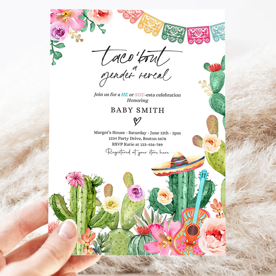 editable taco bout a gender reveal party fiesta he or she esta invitation taco gender reveal party cactus shower 3