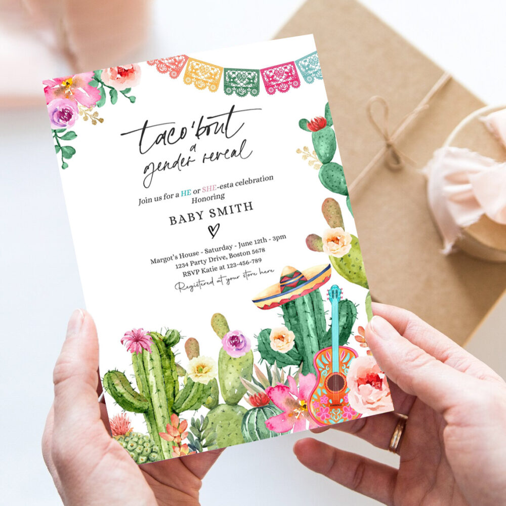 editable taco bout a gender reveal party fiesta he or she esta invitation taco gender reveal party cactus shower 7