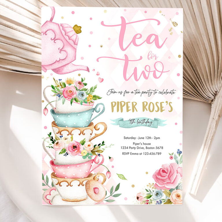 editable tea for two birthday invitation tea for two 2nd birthday party pink gold floral whimsical tea party 5