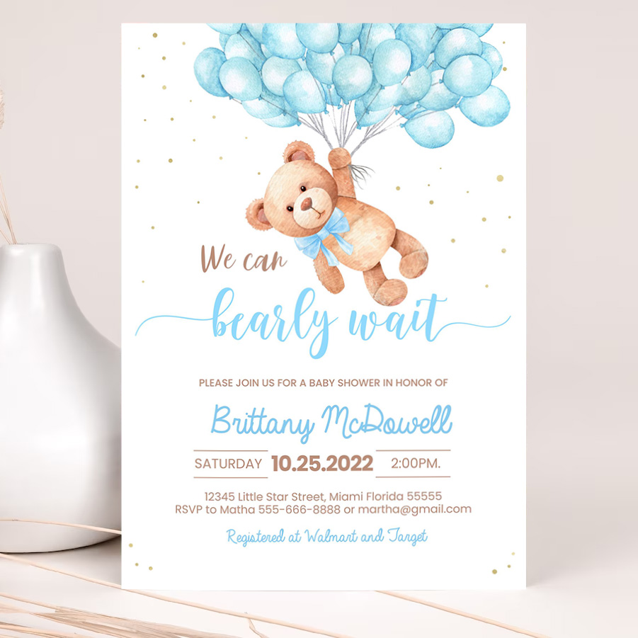 editable teddy bear baby shower invitation bear themed baby shower invite printable bear with balloons invitations template 2