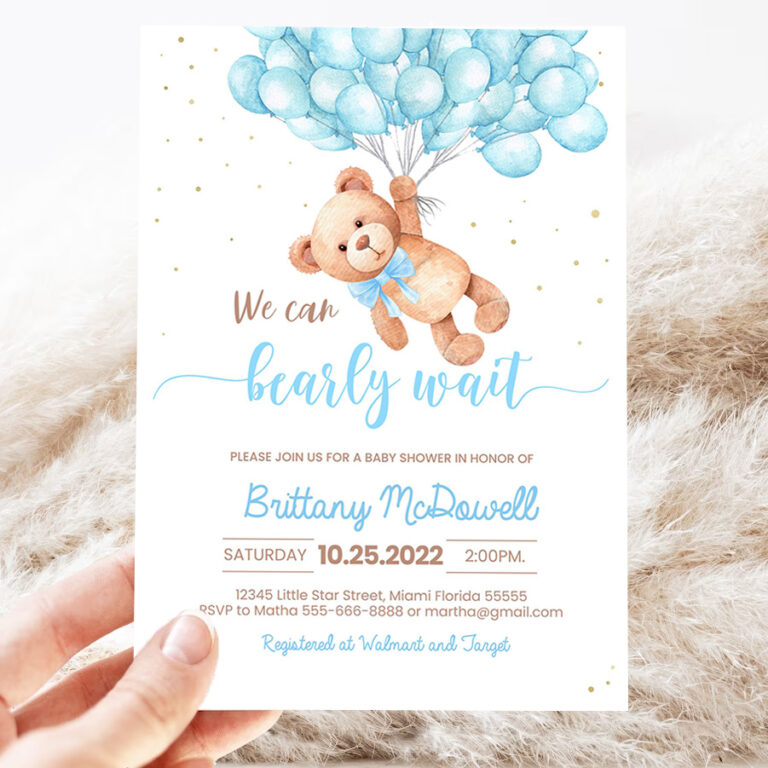 editable teddy bear baby shower invitation bear themed baby shower invite printable bear with balloons invitations template 3