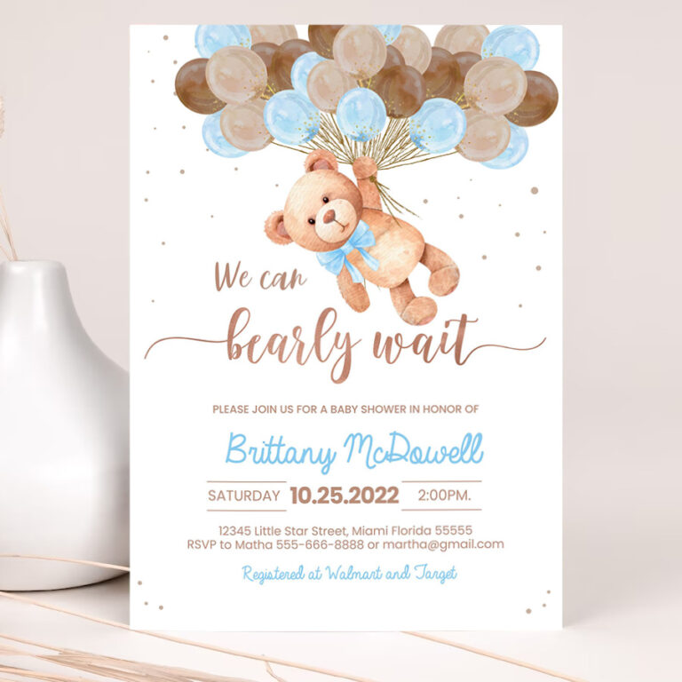 editable teddy bear baby shower invitation bear themed baby shower party invite printable bear with balloons invitations 2