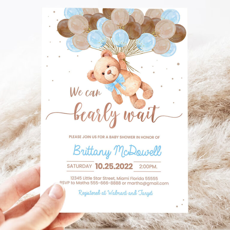 editable teddy bear baby shower invitation bear themed baby shower party invite printable bear with balloons invitations 3