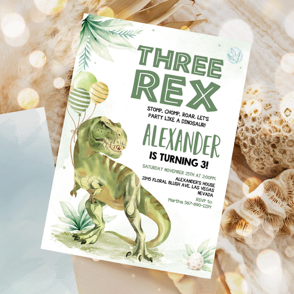 editable three rex invitation boy dinosaur birthday invitationthree rex birthday three rex invite printable boy party template 1
