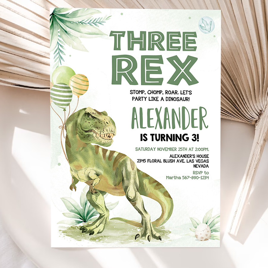 editable three rex invitation boy dinosaur birthday invitationthree rex birthday three rex invite printable boy party template 5