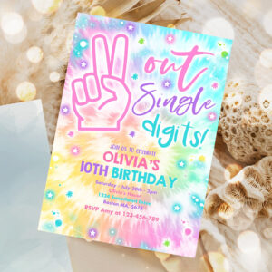 editable tie dye birthday party invitation peace out single digits hippy tie dye party double digits tween vsco girl 1