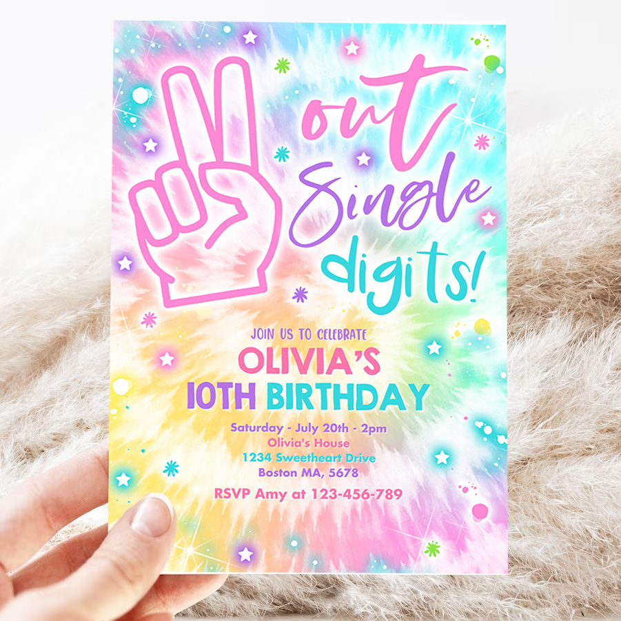 editable tie dye birthday party invitation peace out single digits hippy tie dye party double digits tween vsco girl 3