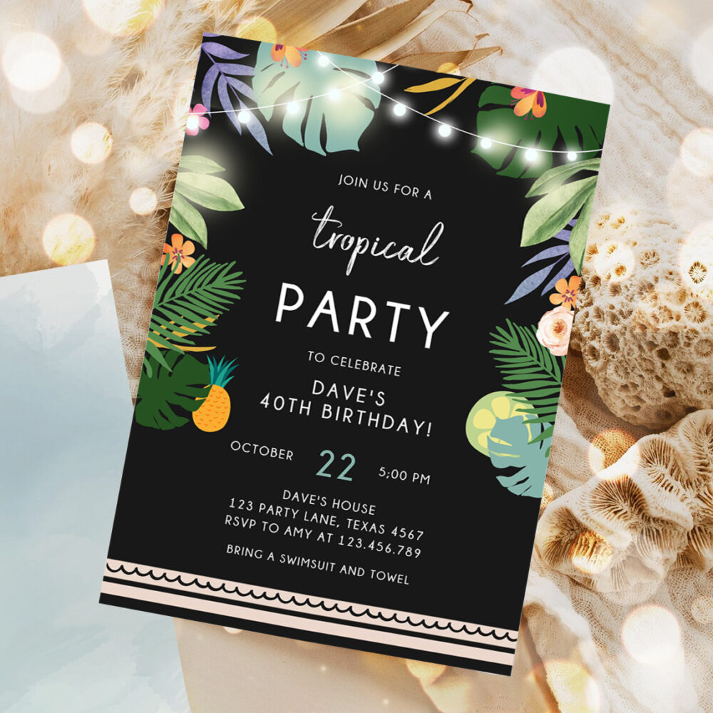 editable tropical birthday invitation tropical party adult birthday man woman palm leaves hawaiian party invite 1
