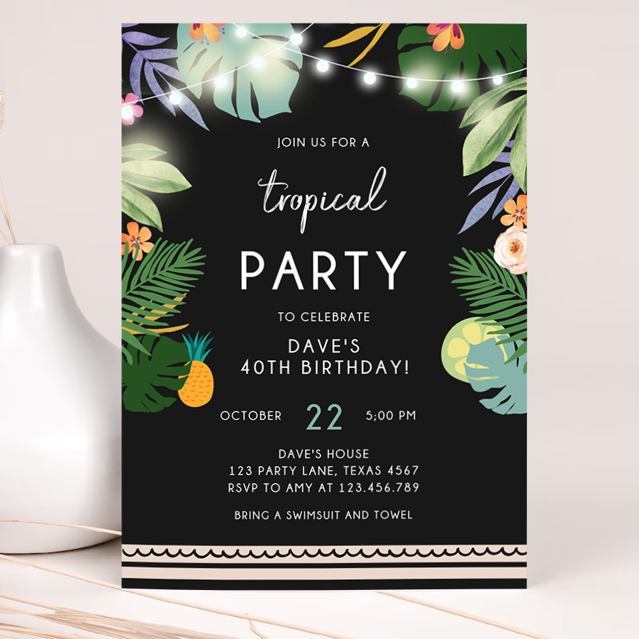 editable tropical birthday invitation tropical party adult birthday man woman palm leaves hawaiian party invite 2