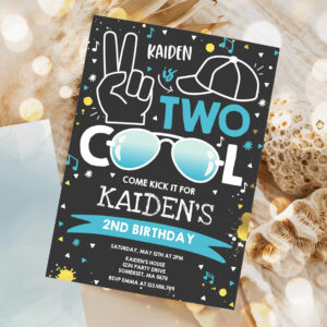 editable two cool birthday invitation two cool party boy 2nd birthday party im two cool blue sunglasses birthday party invitation 1