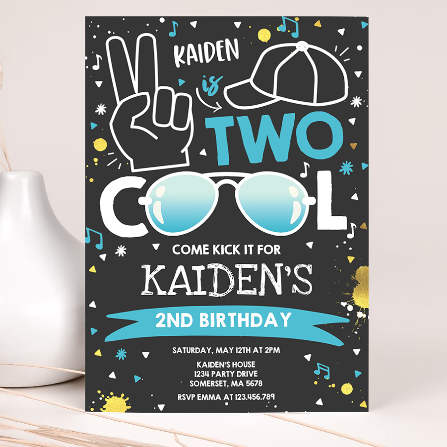 editable two cool birthday invitation two cool party boy 2nd birthday party im two cool blue sunglasses birthday party invitation 2